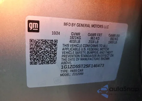 2025 Chevrolet Malibu Lt from USA, damaged, VIN 1G1ZD5ST2SF146473